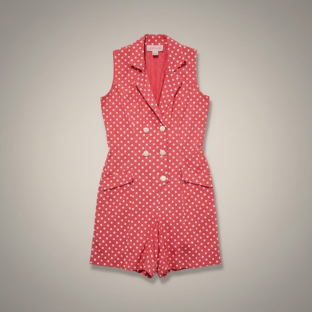 Vintage Coral Polka Dot Sleeveless Romper